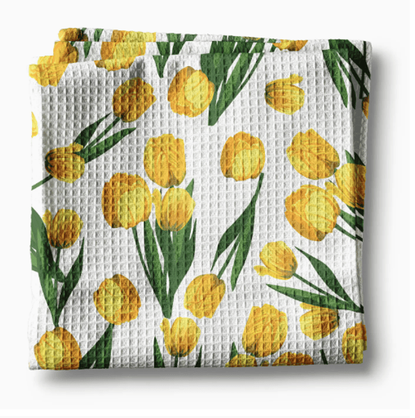 Yellow Tulip Waffle Kitchen Towel
